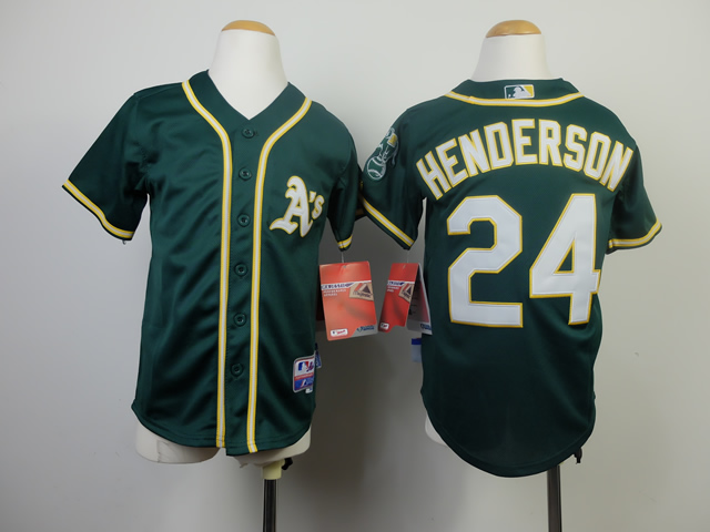 Youth Oakland Athletics 24 Henderson Green MLB Jerseys